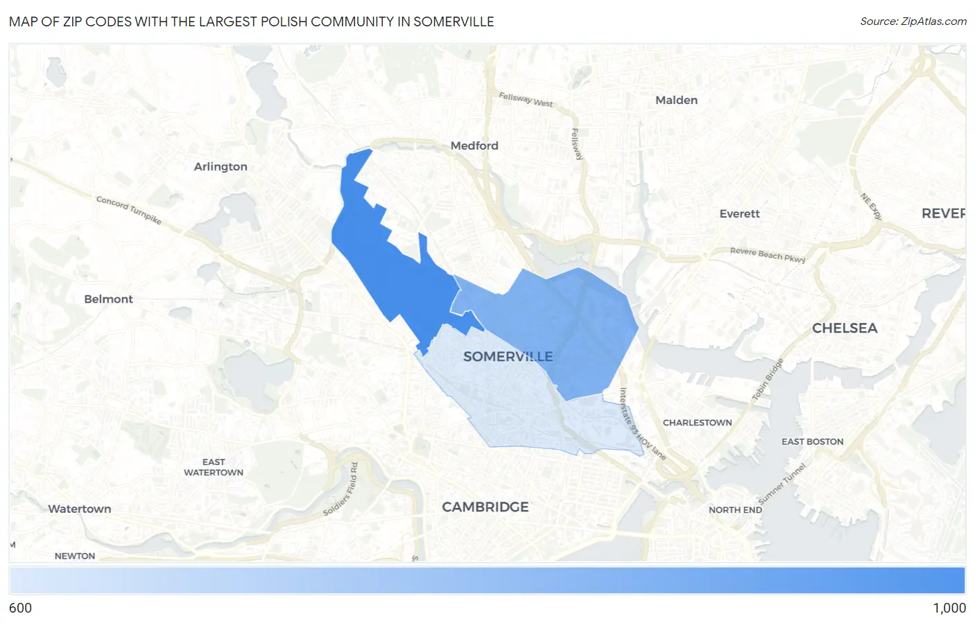 Zip Codes with the Largest Polish Community in Somerville Map