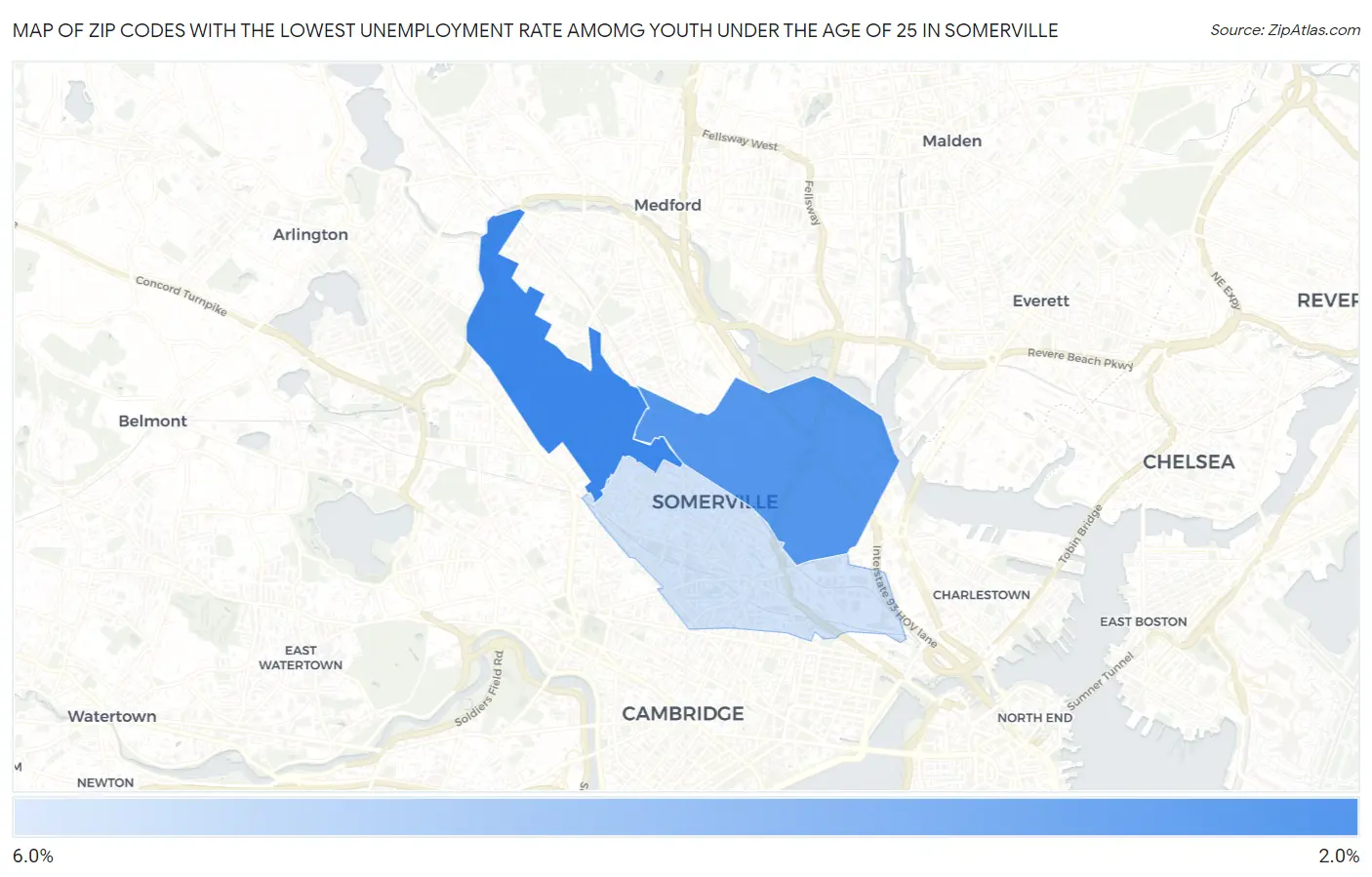 Zip Codes with the Lowest Unemployment Rate Amomg Youth Under the Age of 25 in Somerville Map