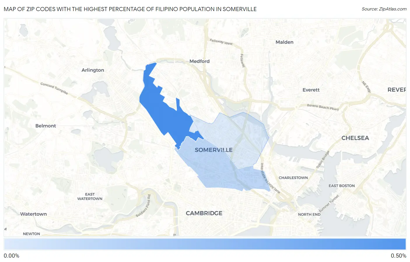 Zip Codes with the Highest Percentage of Filipino Population in Somerville Map