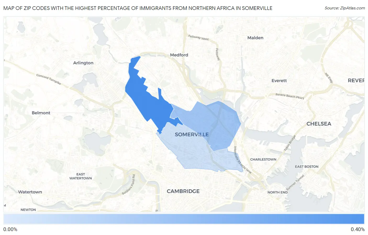 Zip Codes with the Highest Percentage of Immigrants from Northern Africa in Somerville Map