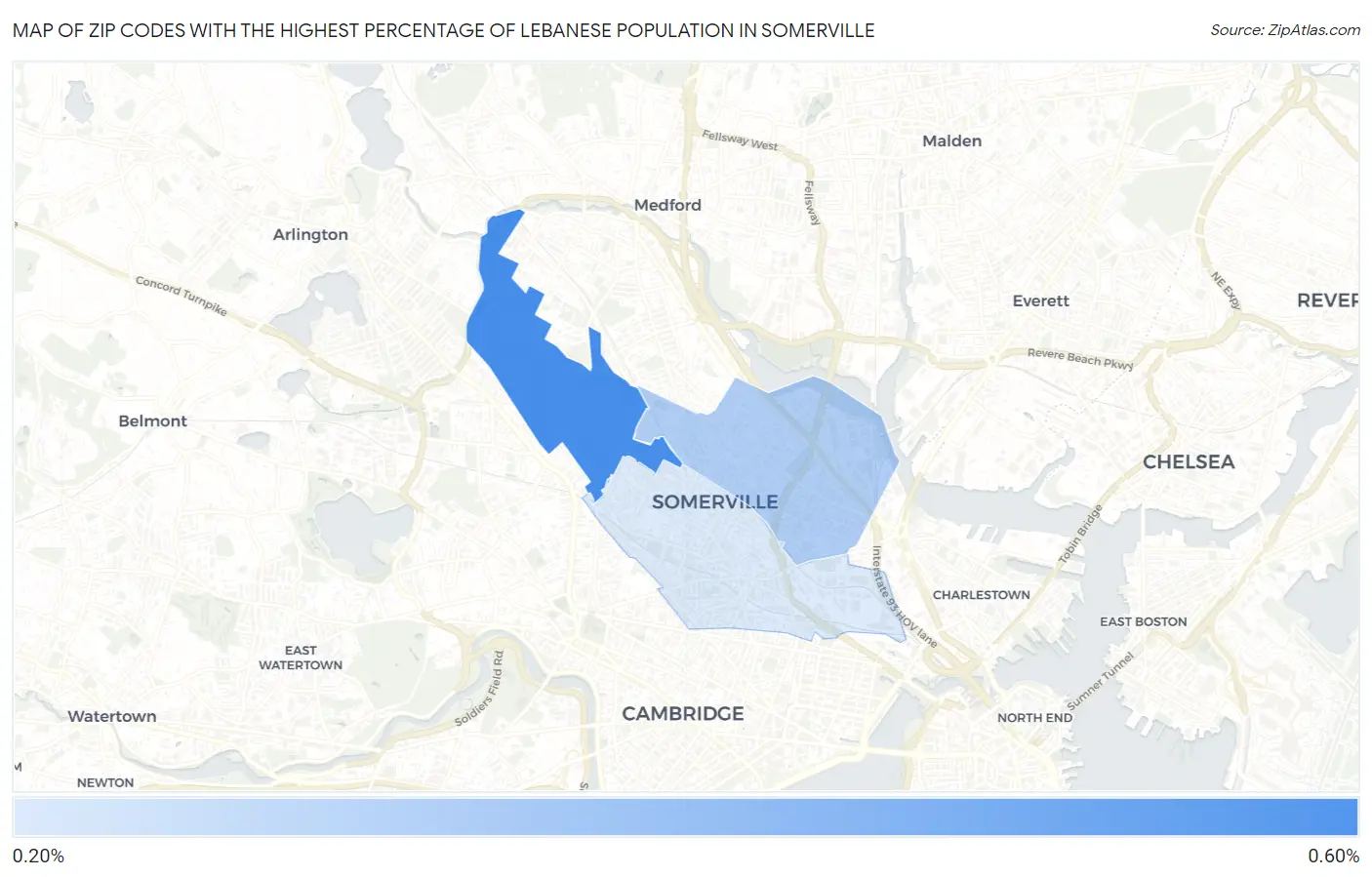 Zip Codes with the Highest Percentage of Lebanese Population in Somerville Map