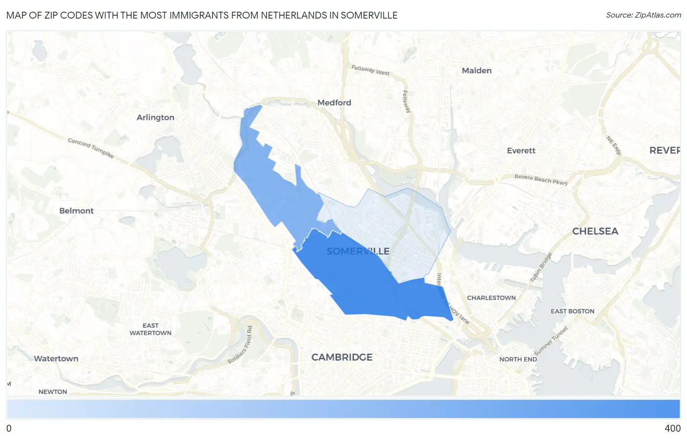 Zip Codes with the Most Immigrants from Netherlands in Somerville Map