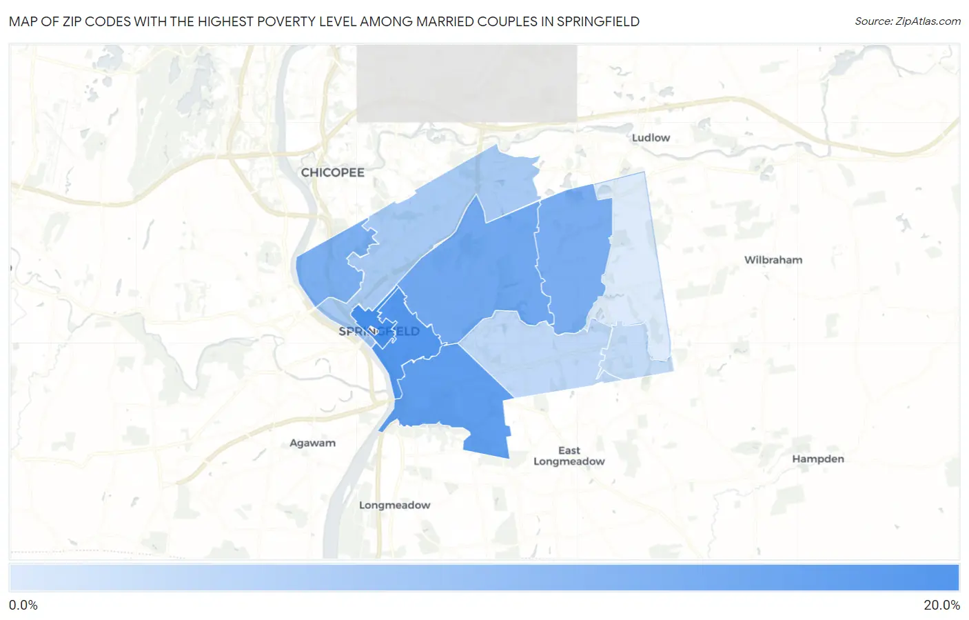 Zip Codes with the Highest Poverty Level Among Married Couples in Springfield Map