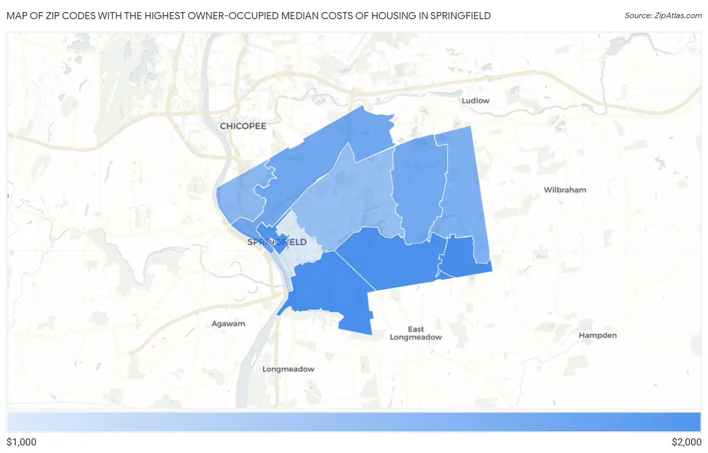 Zip Codes with the Highest Owner-Occupied Median Costs of Housing in Springfield Map