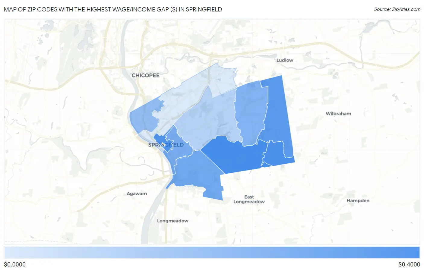 Zip Codes with the Highest Wage/Income Gap ($) in Springfield Map