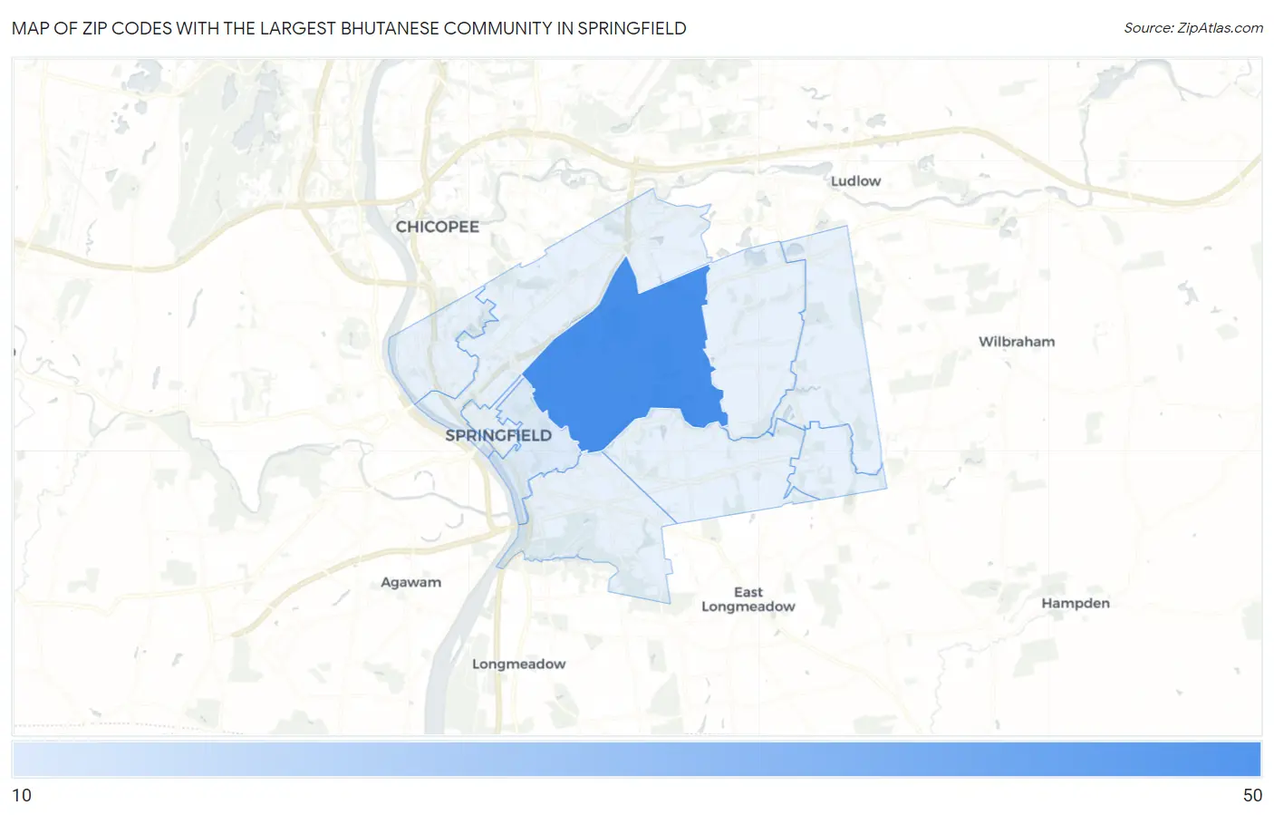 Zip Codes with the Largest Bhutanese Community in Springfield Map