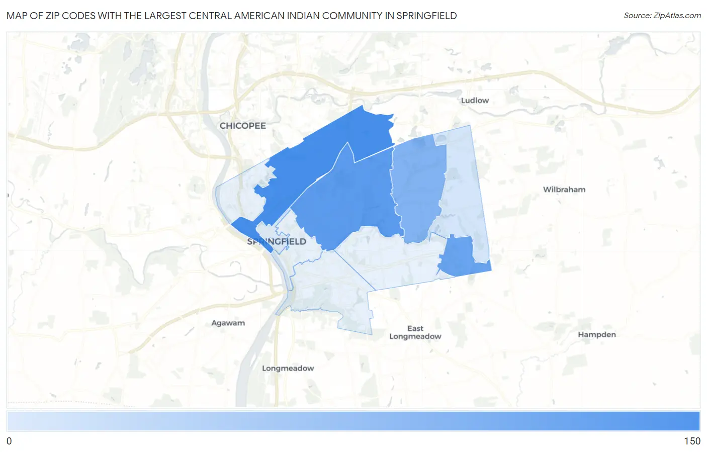 Zip Codes with the Largest Central American Indian Community in Springfield Map