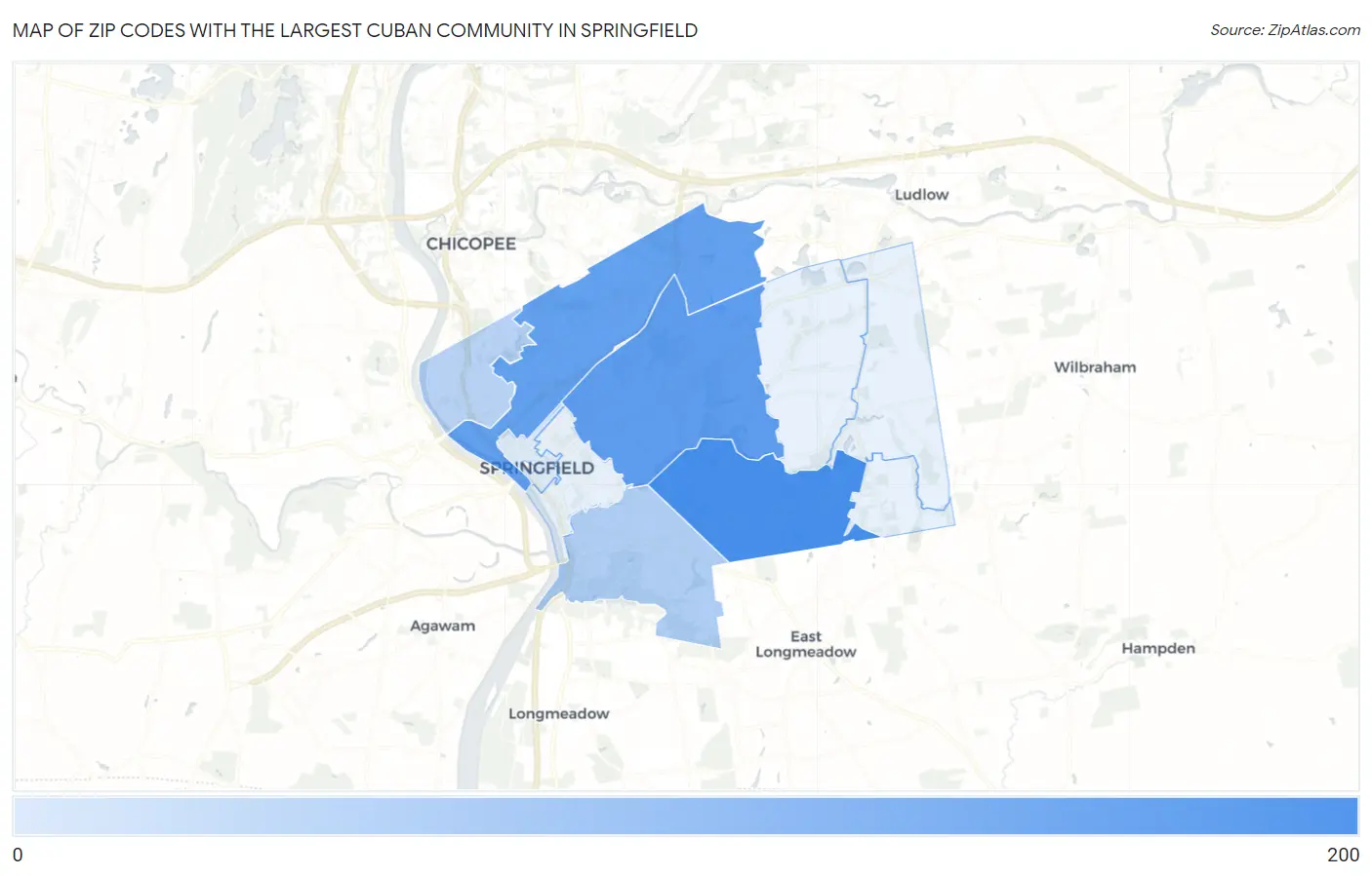 Zip Codes with the Largest Cuban Community in Springfield Map