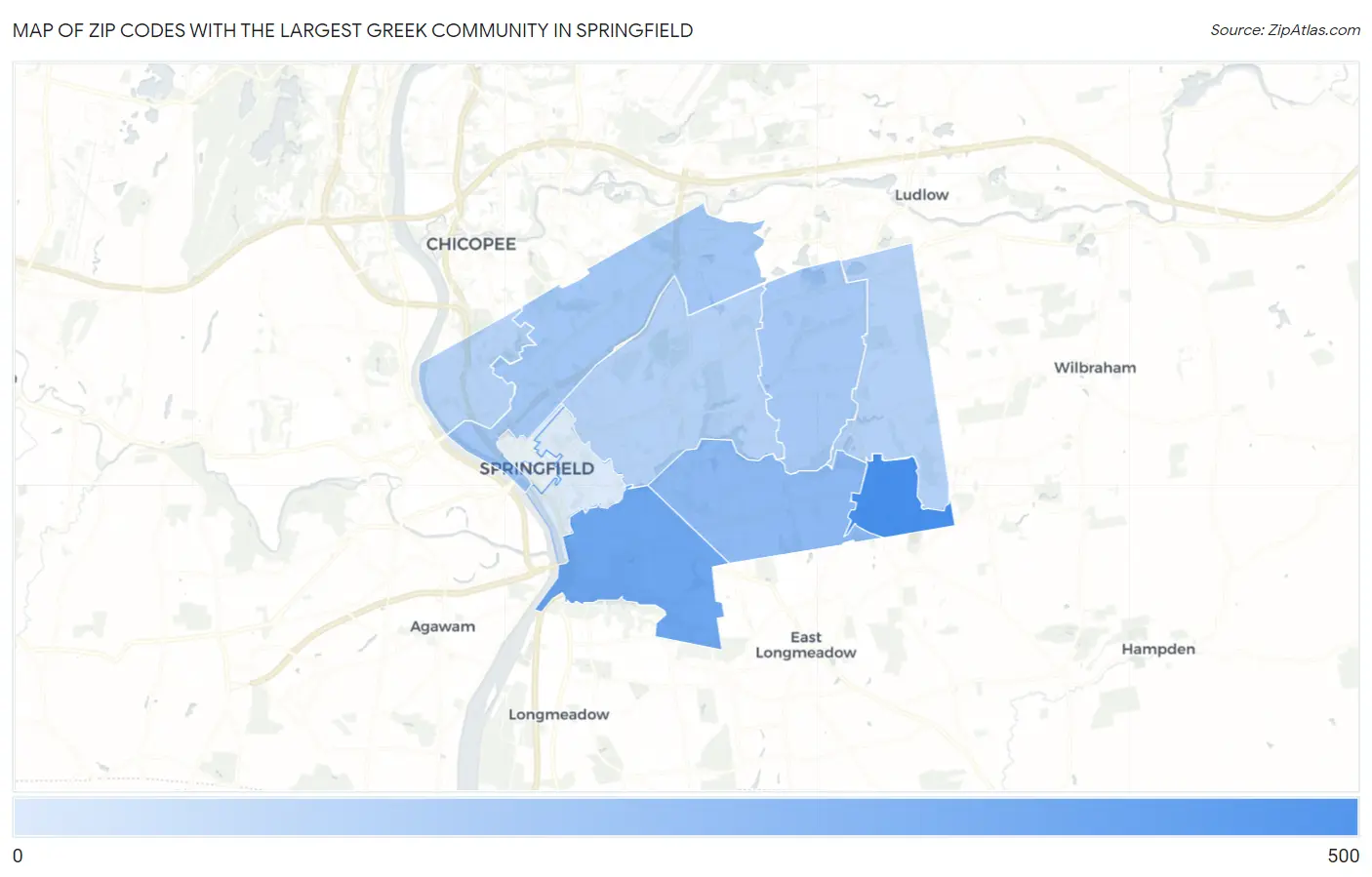 Zip Codes with the Largest Greek Community in Springfield Map