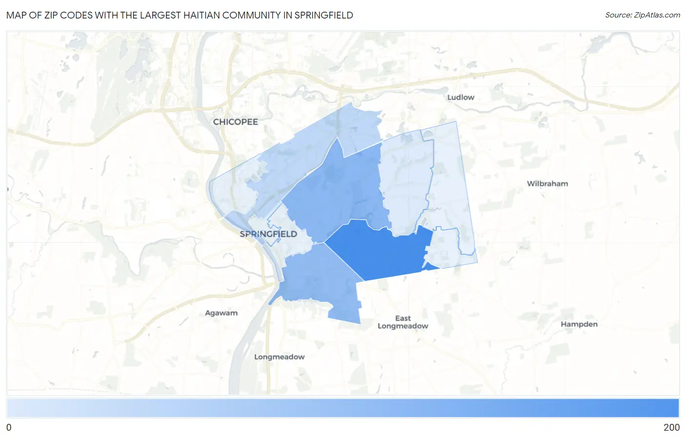 Zip Codes with the Largest Haitian Community in Springfield Map
