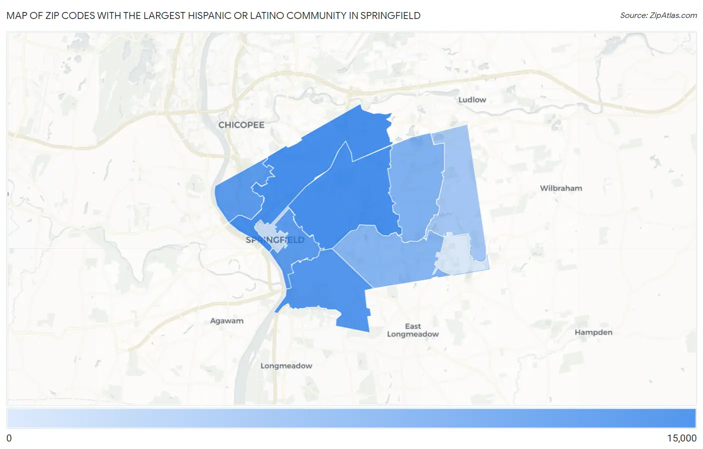 Zip Codes with the Largest Hispanic or Latino Community in Springfield Map
