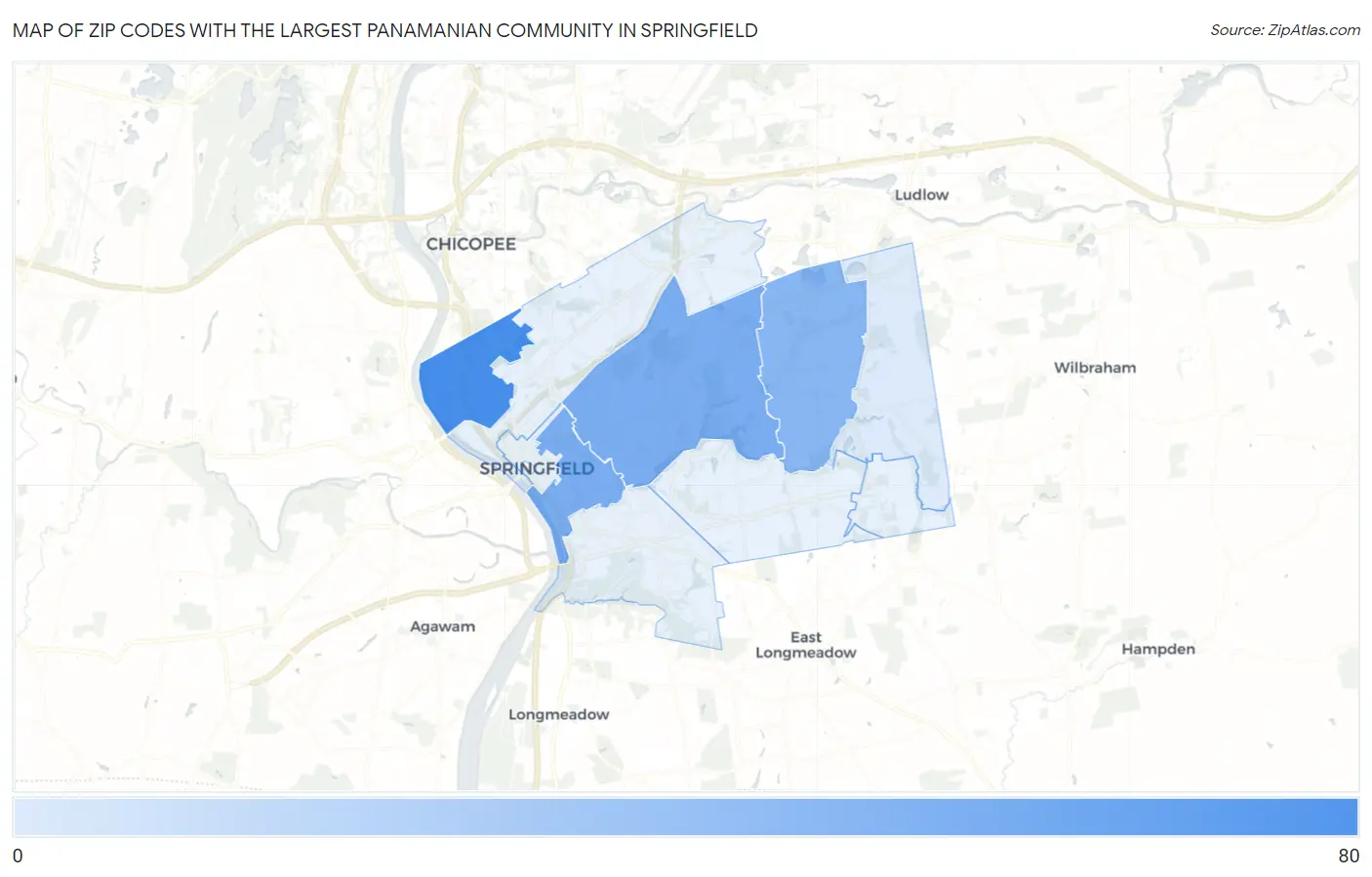 Zip Codes with the Largest Panamanian Community in Springfield Map