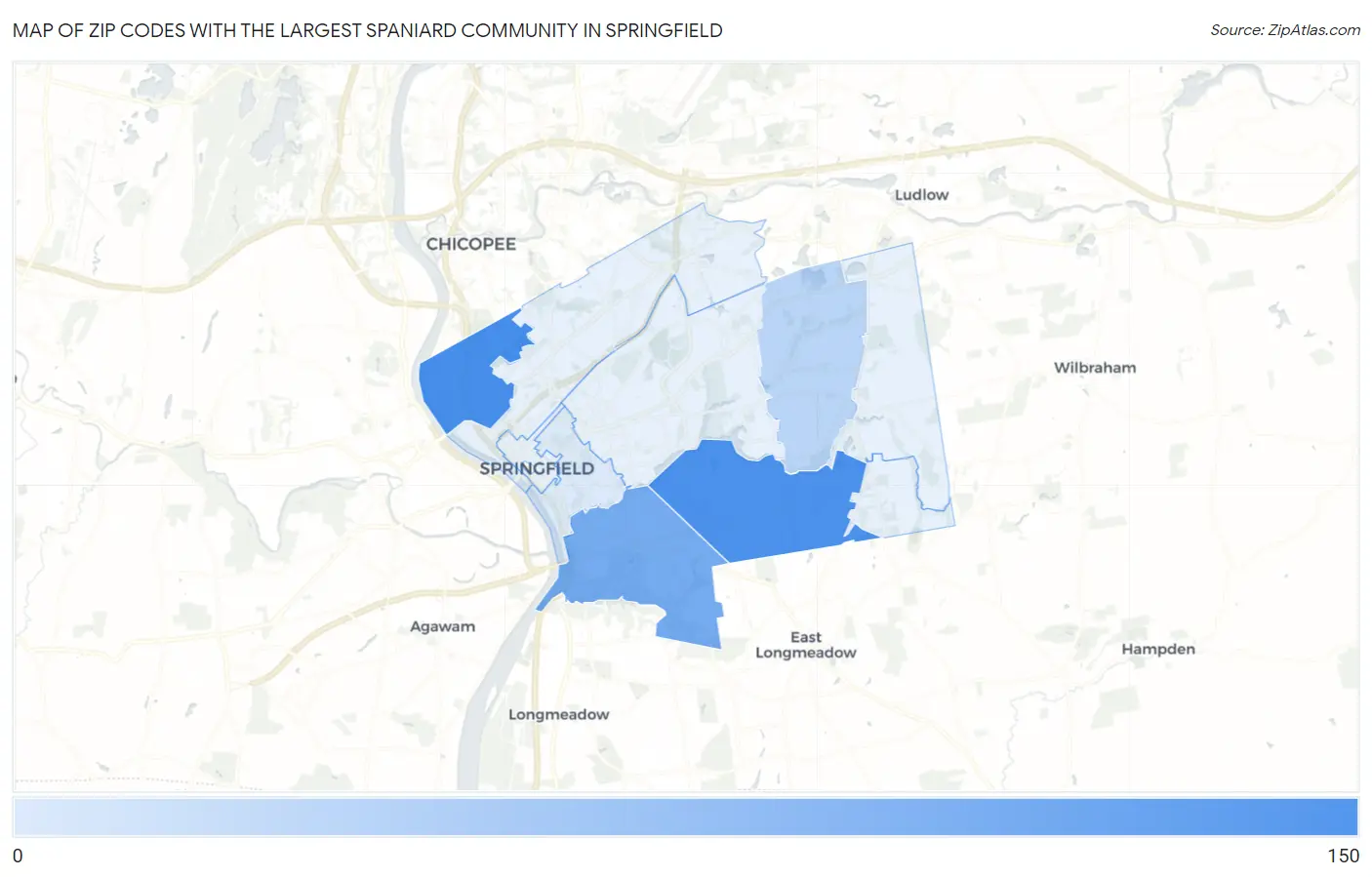 Zip Codes with the Largest Spaniard Community in Springfield Map