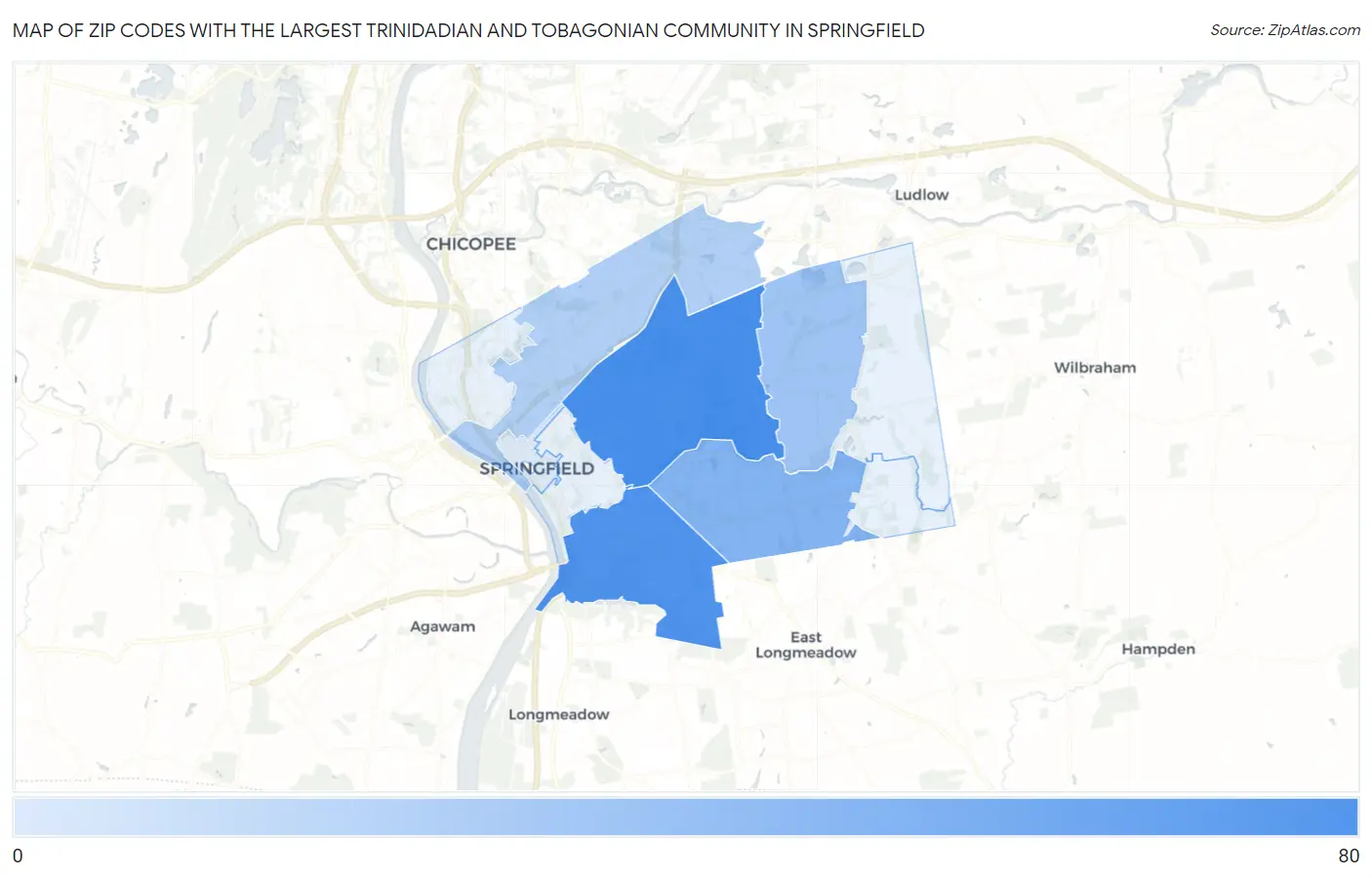 Zip Codes with the Largest Trinidadian and Tobagonian Community in Springfield Map