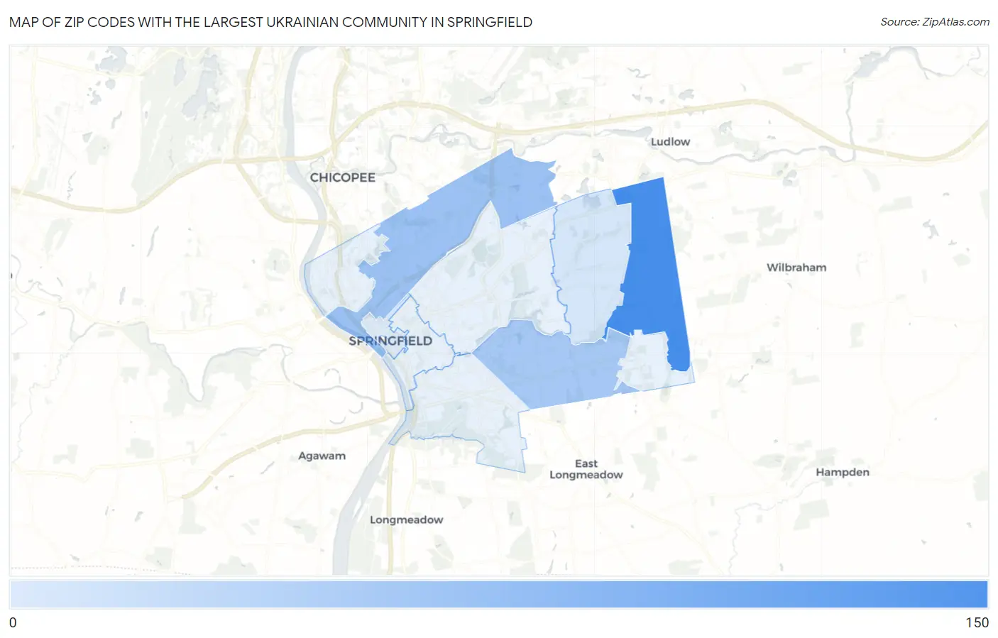 Zip Codes with the Largest Ukrainian Community in Springfield Map