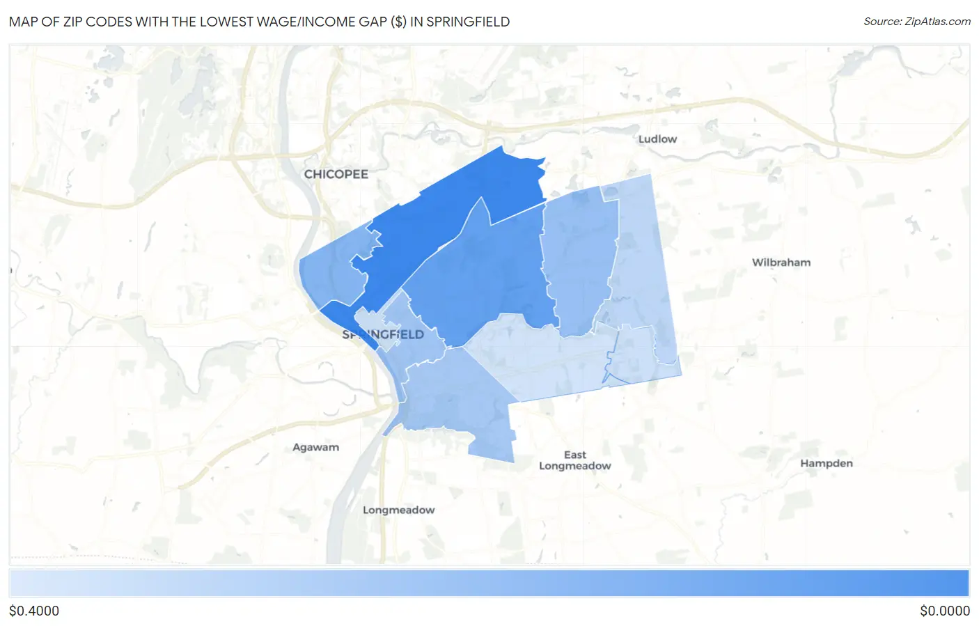 Zip Codes with the Lowest Wage/Income Gap ($) in Springfield Map