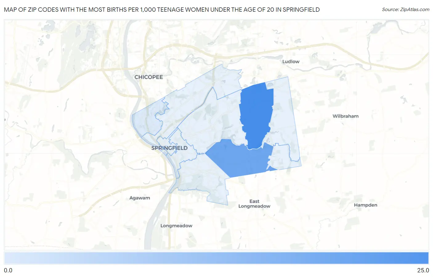 Zip Codes with the Most Births per 1,000 Teenage Women Under the Age of 20 in Springfield Map