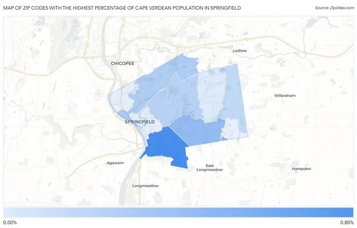 Zip Codes with the Highest Percentage of Cape Verdean Population in Springfield Map
