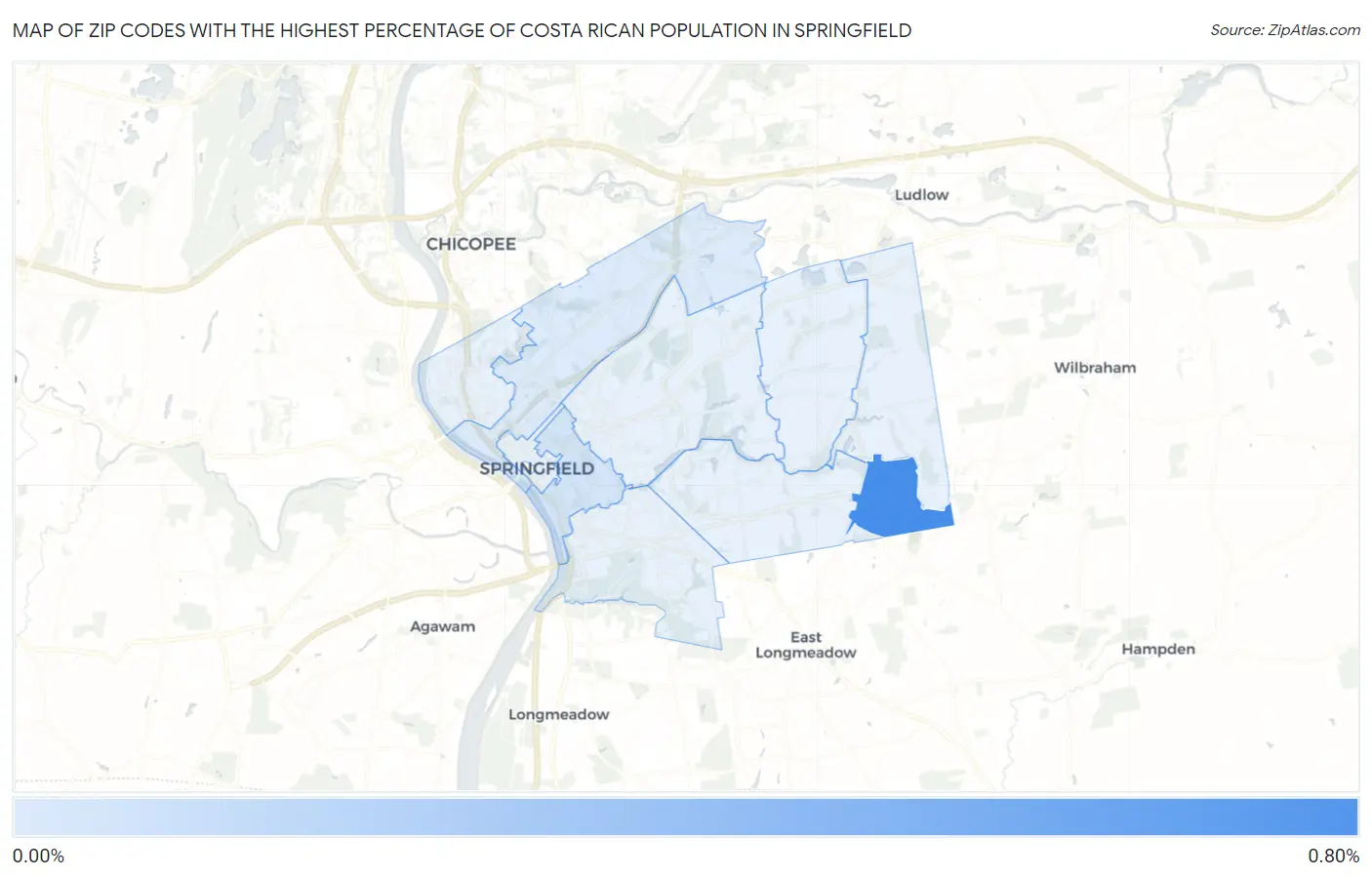 Zip Codes with the Highest Percentage of Costa Rican Population in Springfield Map