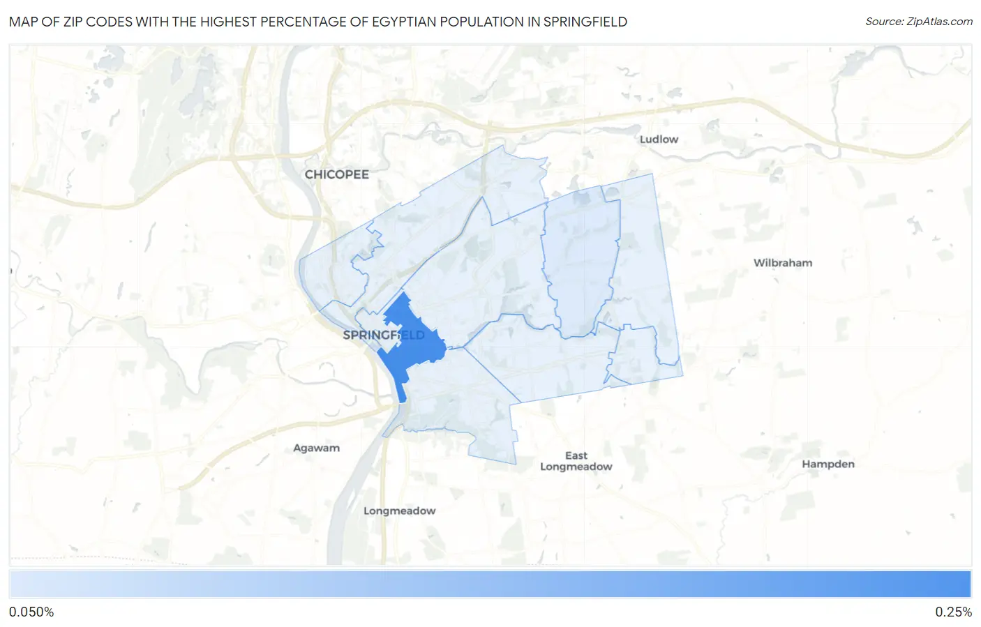 Zip Codes with the Highest Percentage of Egyptian Population in Springfield Map