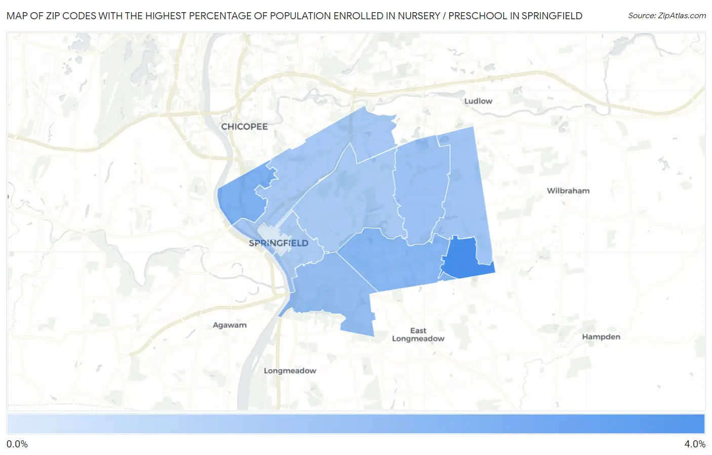 Zip Codes with the Highest Percentage of Population Enrolled in Nursery / Preschool in Springfield Map