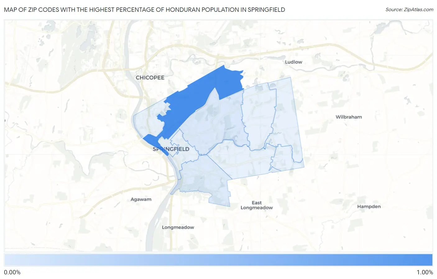 Zip Codes with the Highest Percentage of Honduran Population in Springfield Map