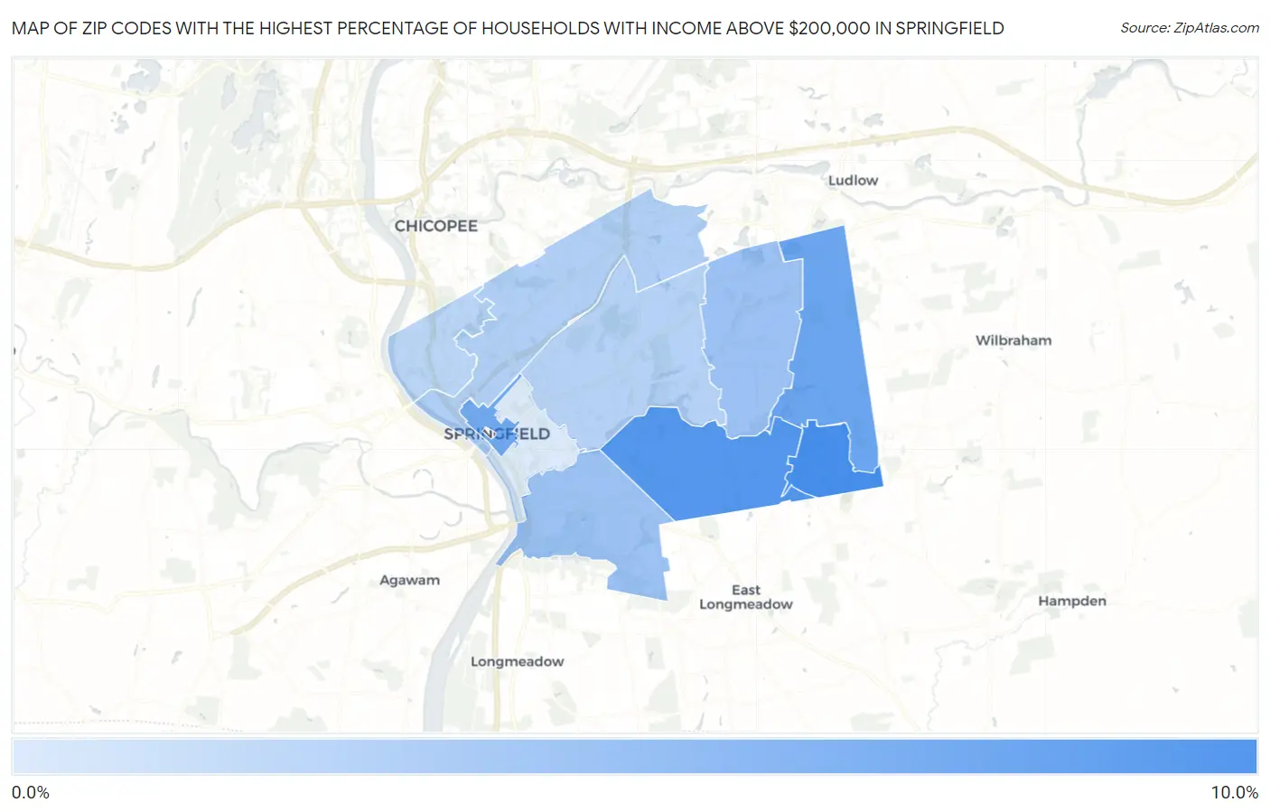 Zip Codes with the Highest Percentage of Households with Income Above $200,000 in Springfield Map
