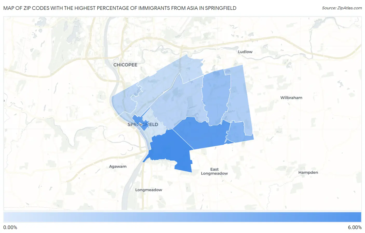 Zip Codes with the Highest Percentage of Immigrants from Asia in Springfield Map