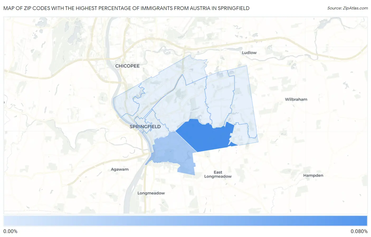 Zip Codes with the Highest Percentage of Immigrants from Austria in Springfield Map