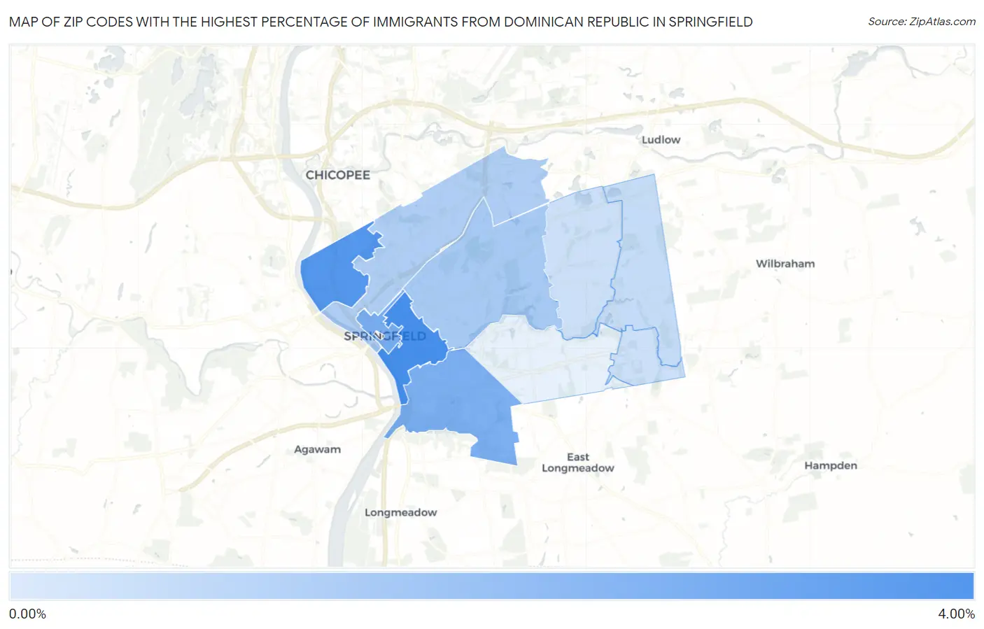 Zip Codes with the Highest Percentage of Immigrants from Dominican Republic in Springfield Map
