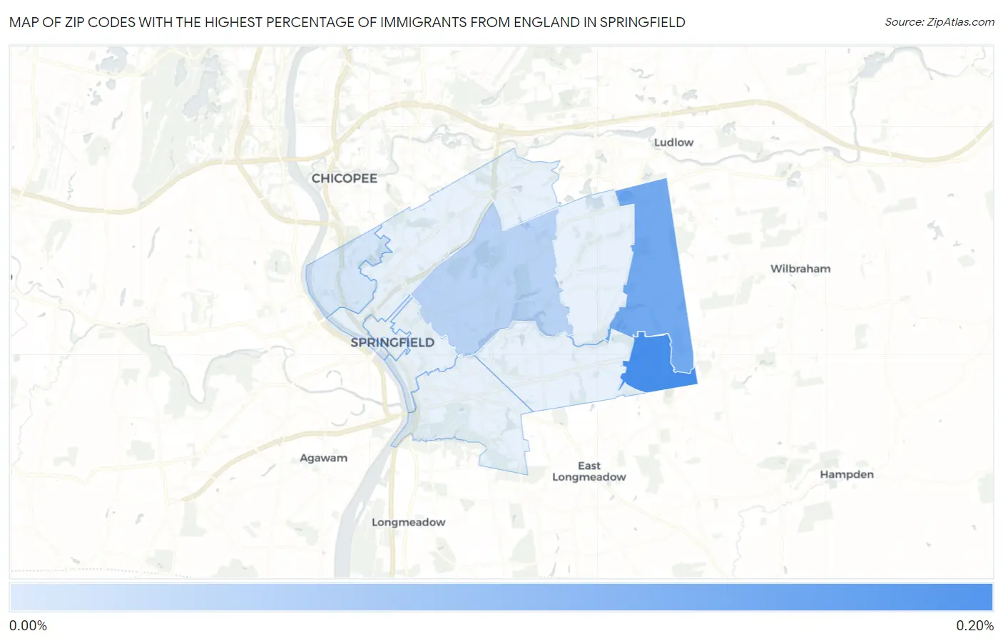 Zip Codes with the Highest Percentage of Immigrants from England in Springfield Map