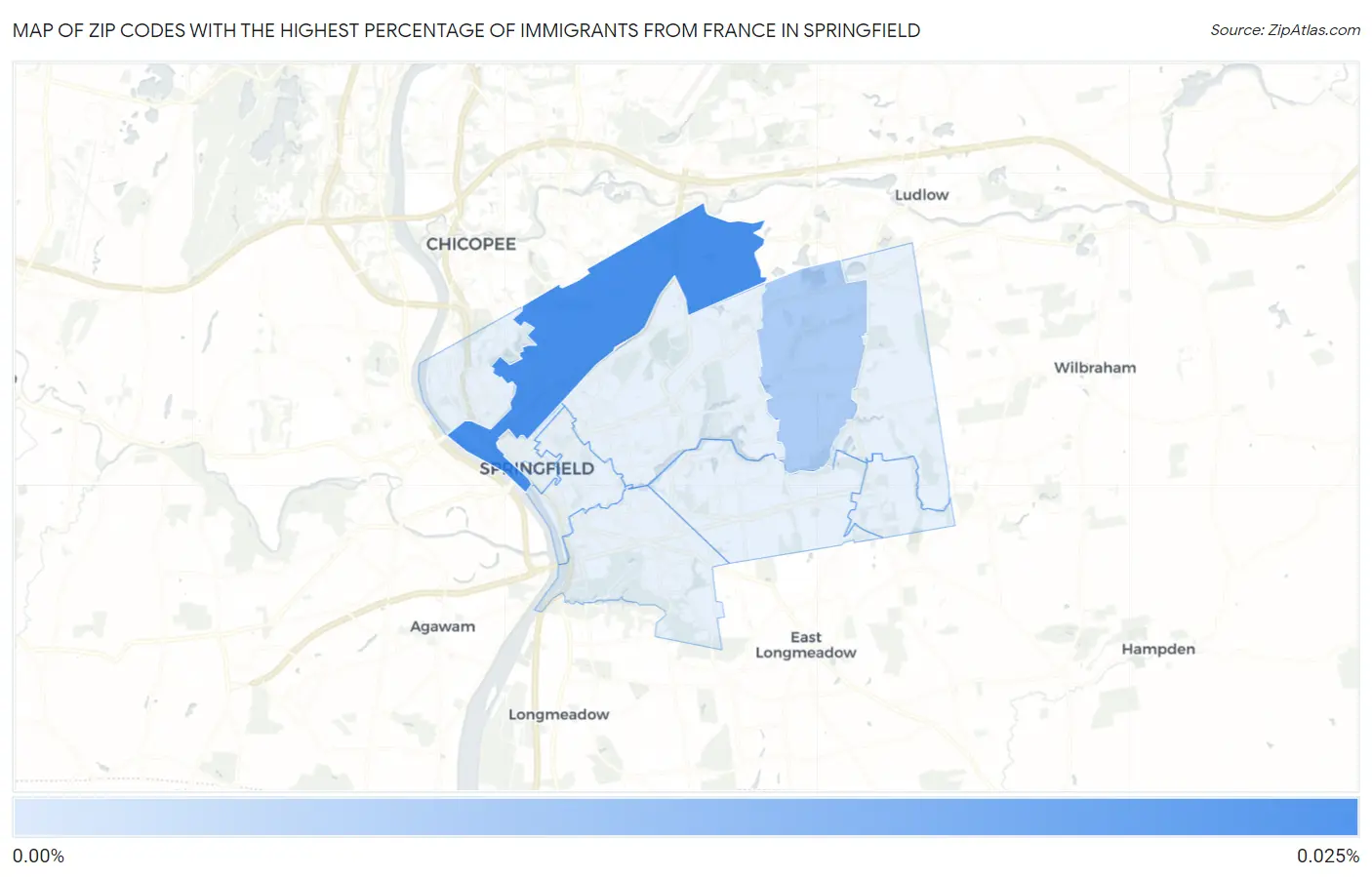 Zip Codes with the Highest Percentage of Immigrants from France in Springfield Map