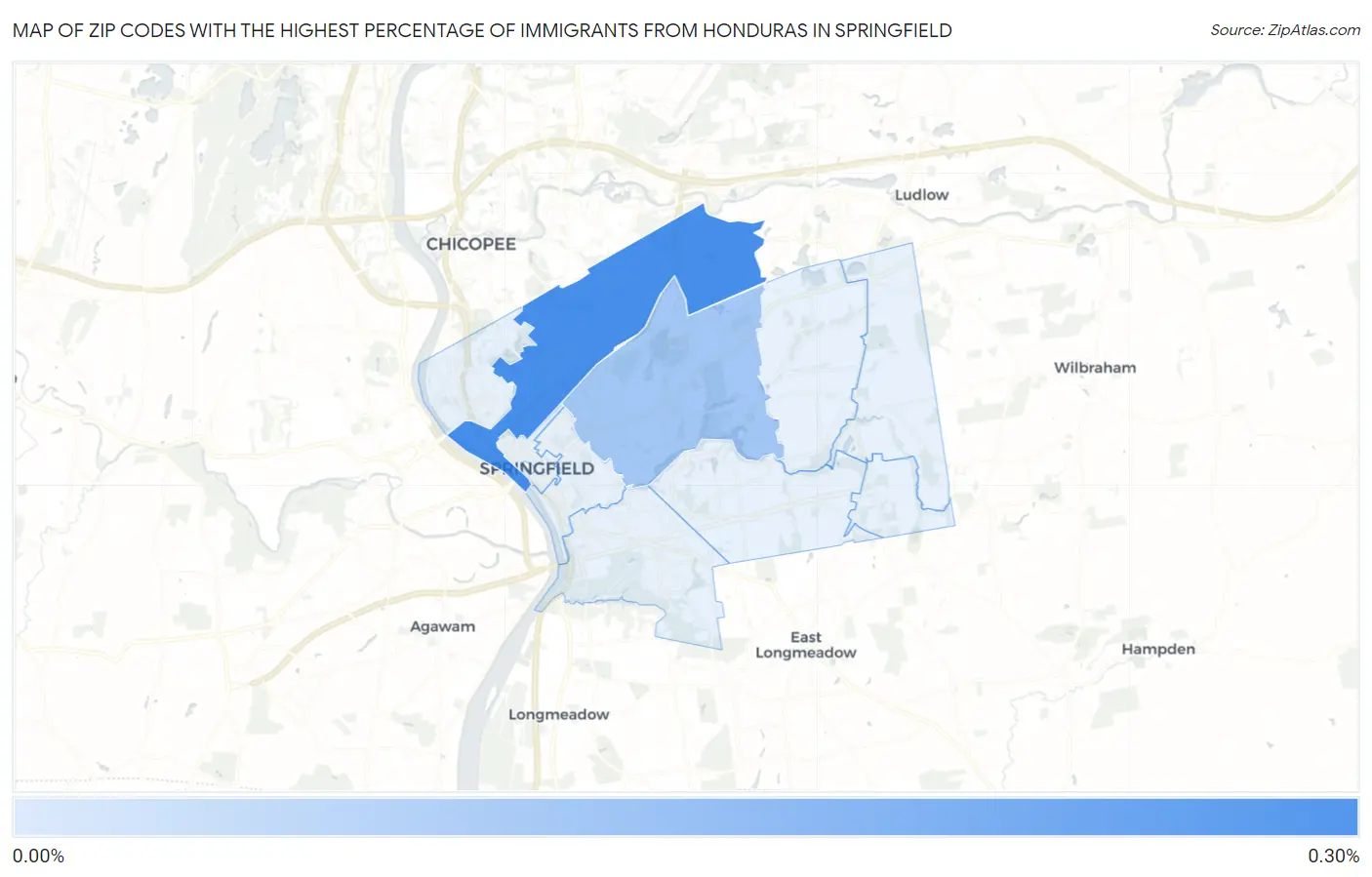 Zip Codes with the Highest Percentage of Immigrants from Honduras in Springfield Map
