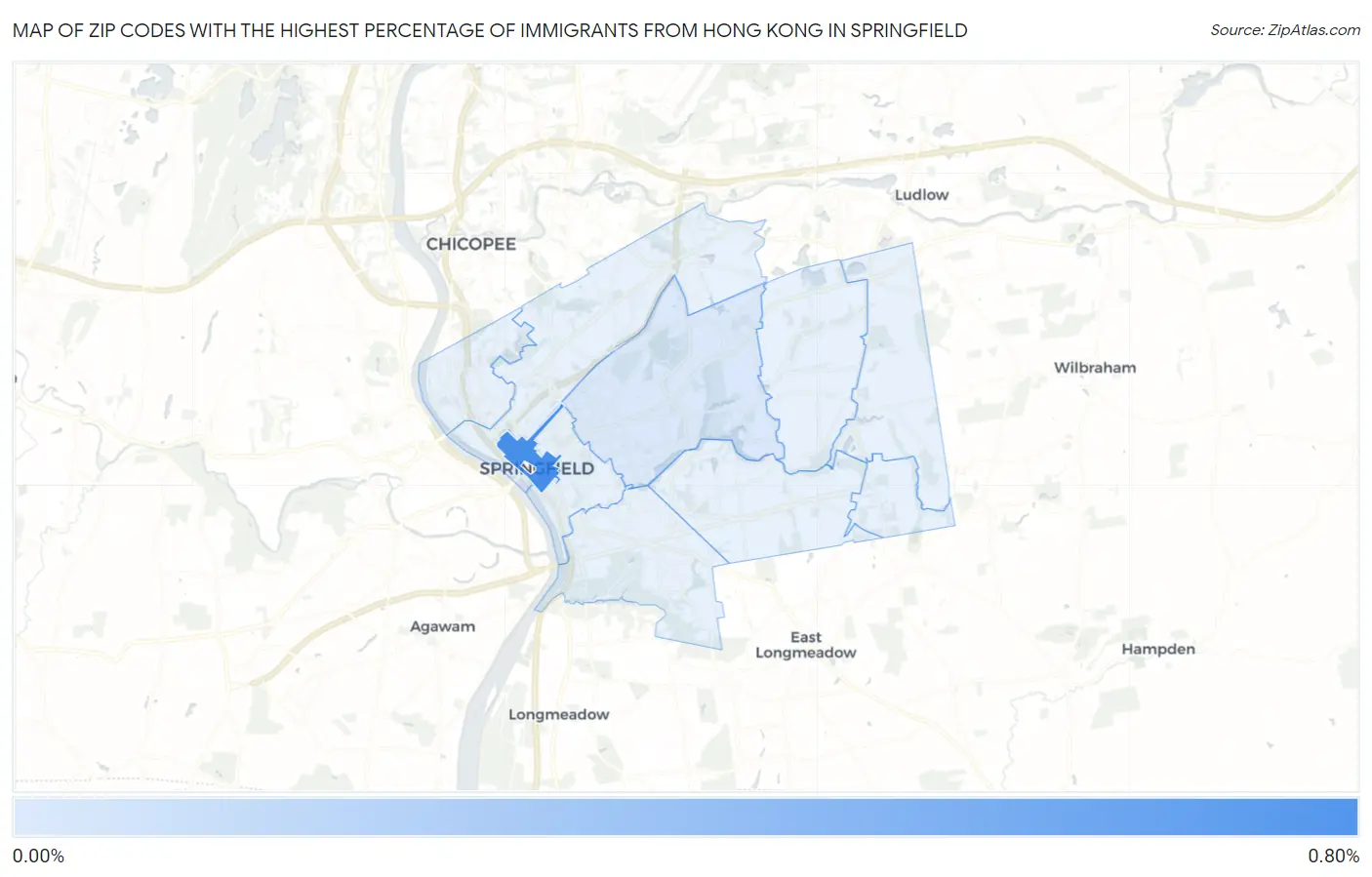 Zip Codes with the Highest Percentage of Immigrants from Hong Kong in Springfield Map