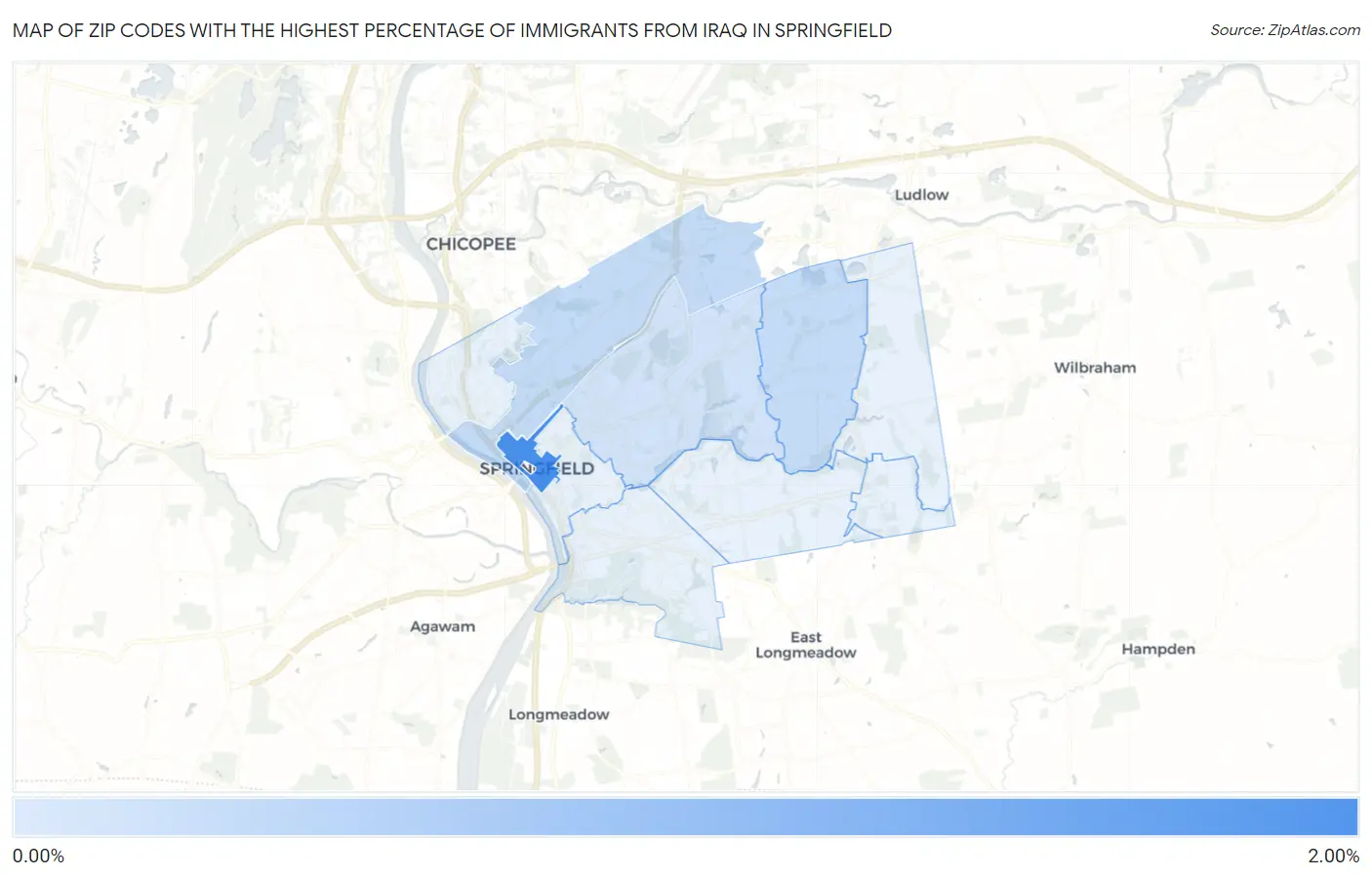 Zip Codes with the Highest Percentage of Immigrants from Iraq in Springfield Map