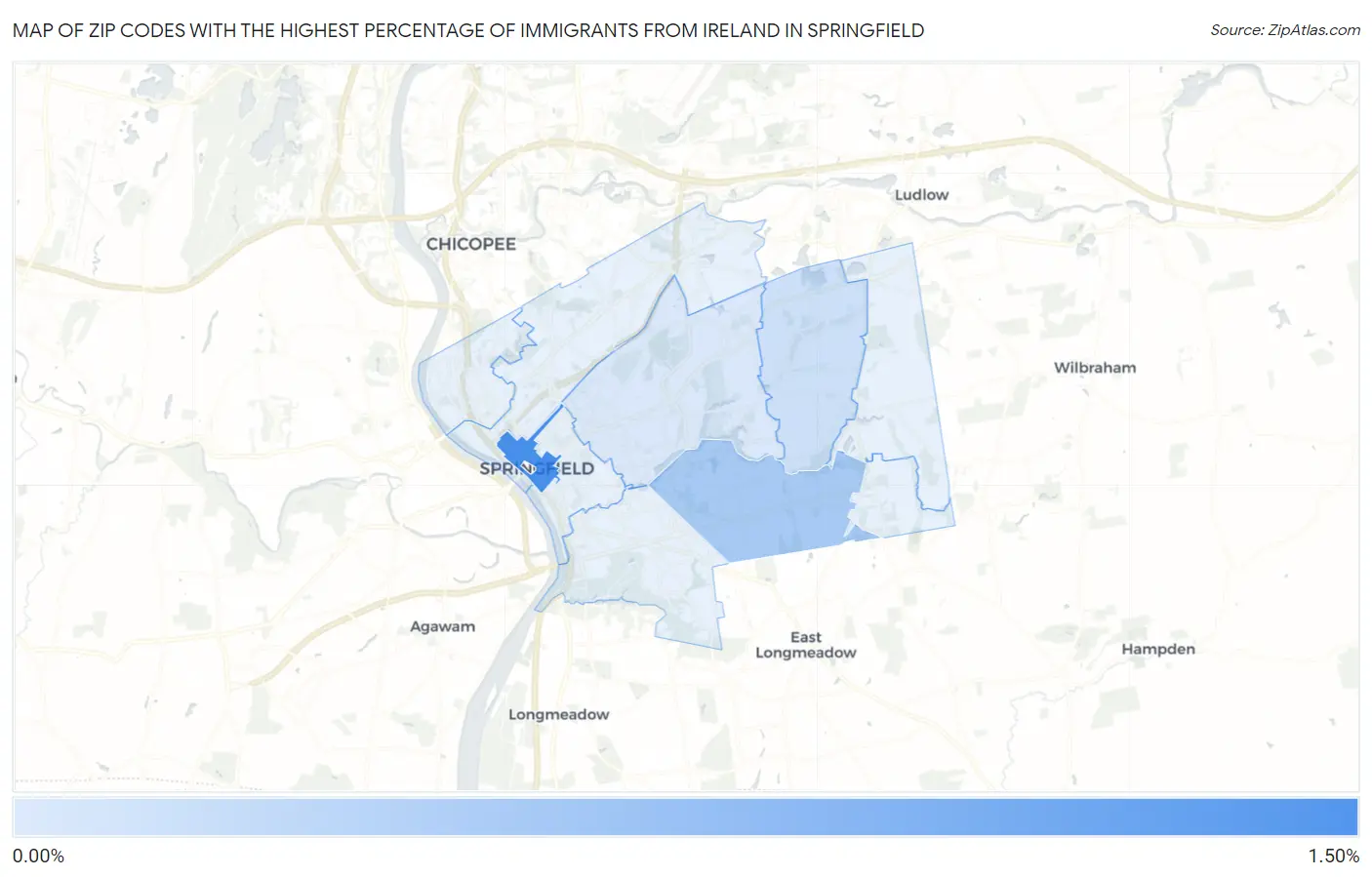 Zip Codes with the Highest Percentage of Immigrants from Ireland in Springfield Map