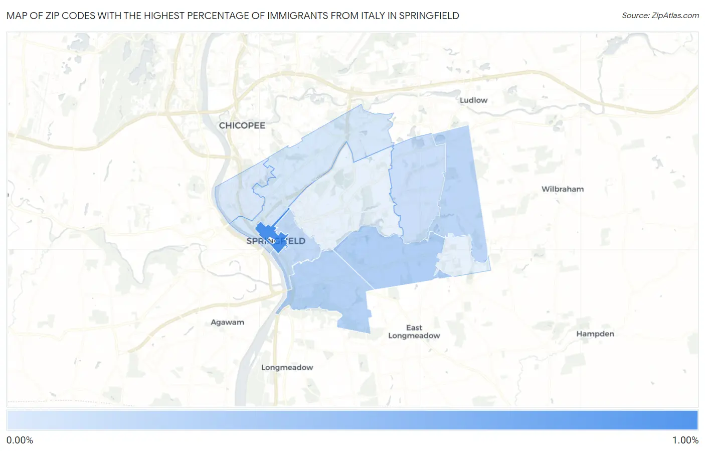 Zip Codes with the Highest Percentage of Immigrants from Italy in Springfield Map