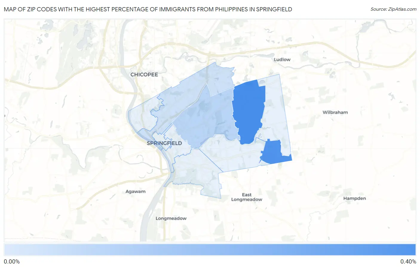 Zip Codes with the Highest Percentage of Immigrants from Philippines in Springfield Map