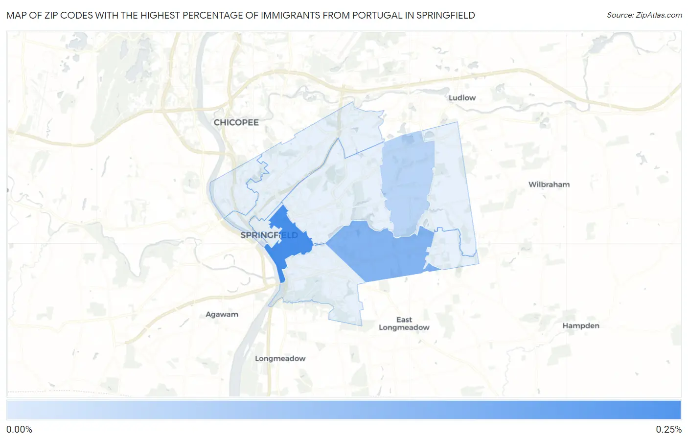 Zip Codes with the Highest Percentage of Immigrants from Portugal in Springfield Map