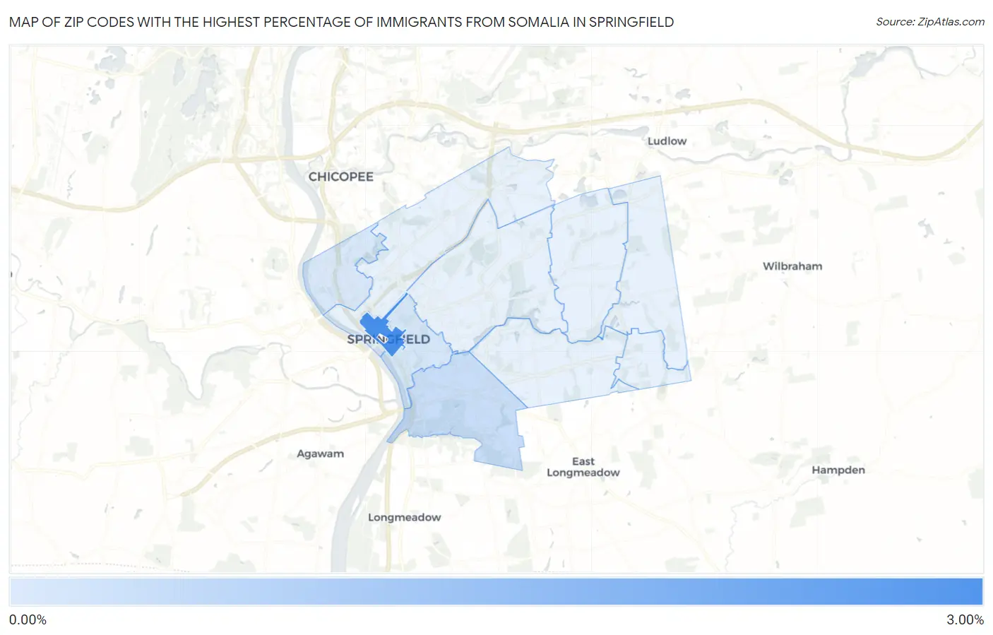 Zip Codes with the Highest Percentage of Immigrants from Somalia in Springfield Map