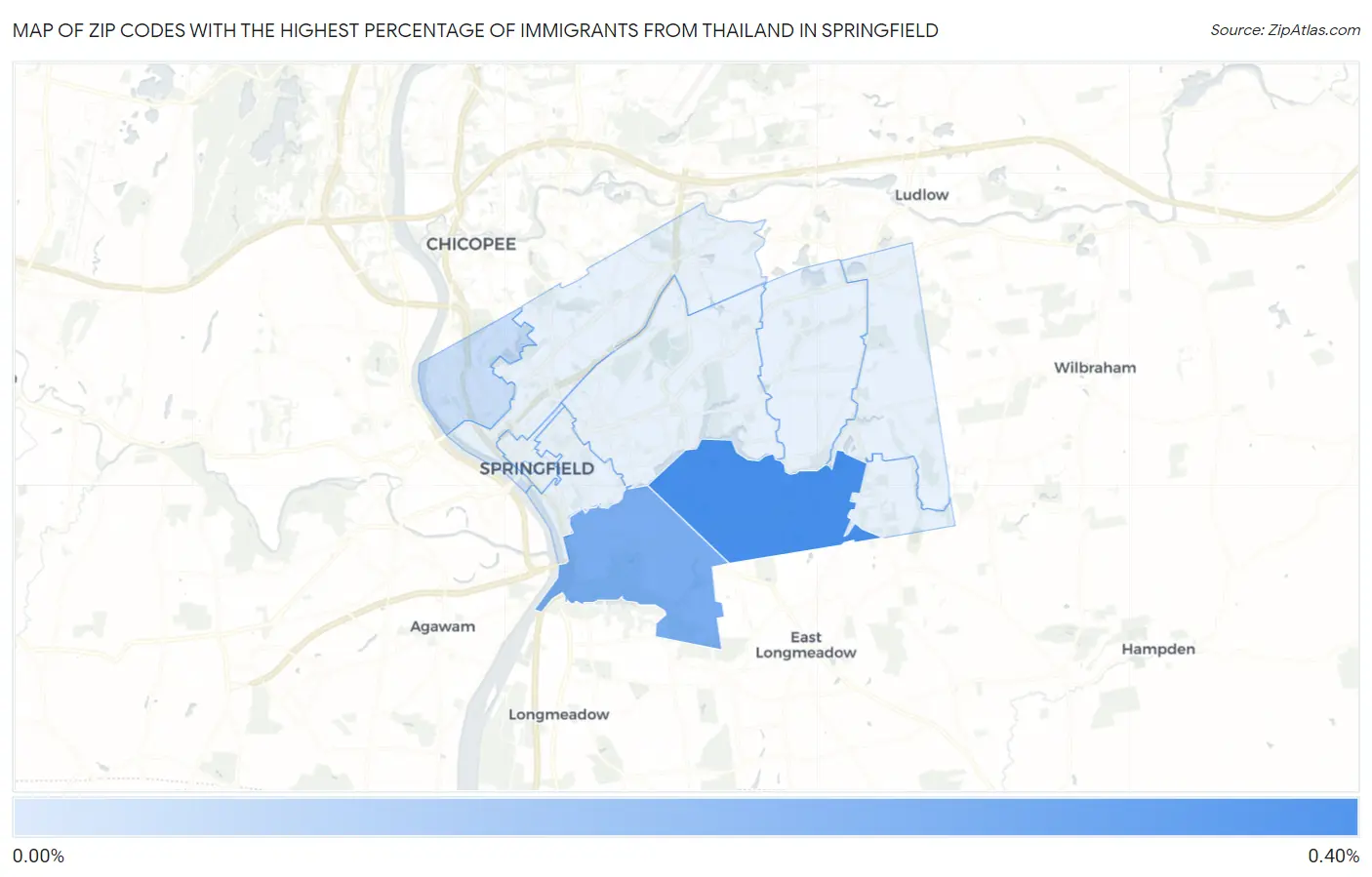 Zip Codes with the Highest Percentage of Immigrants from Thailand in Springfield Map