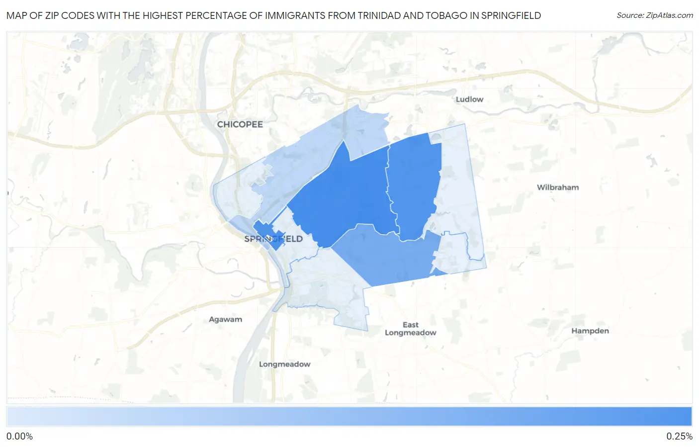 Zip Codes with the Highest Percentage of Immigrants from Trinidad and Tobago in Springfield Map