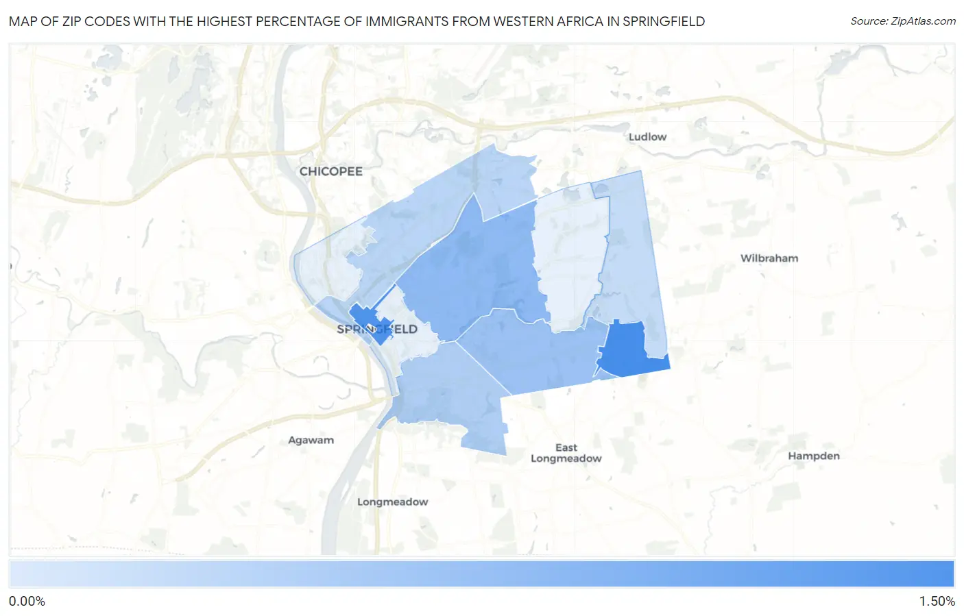 Zip Codes with the Highest Percentage of Immigrants from Western Africa in Springfield Map