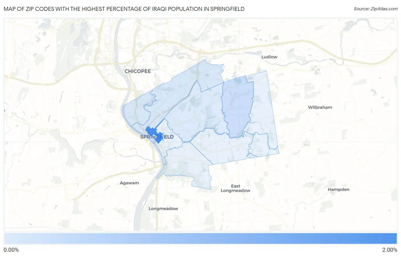 Zip Codes with the Highest Percentage of Iraqi Population in Springfield Map