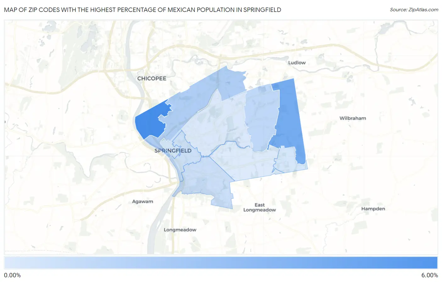 Zip Codes with the Highest Percentage of Mexican Population in Springfield Map