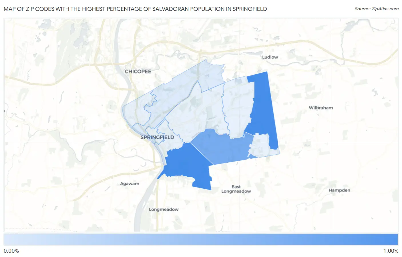 Zip Codes with the Highest Percentage of Salvadoran Population in Springfield Map