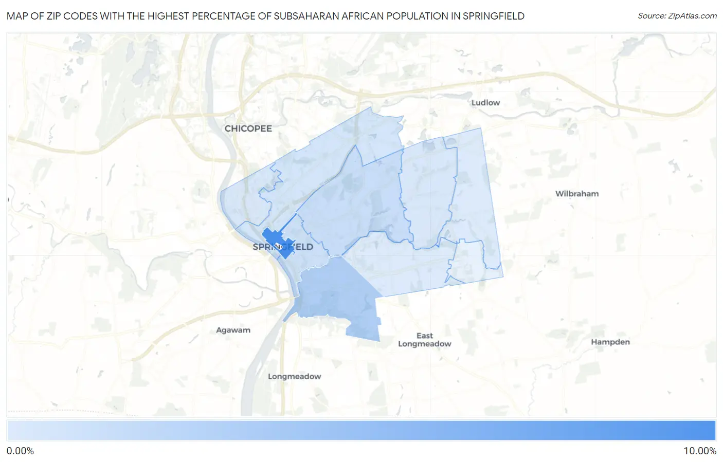 Zip Codes with the Highest Percentage of Subsaharan African Population in Springfield Map