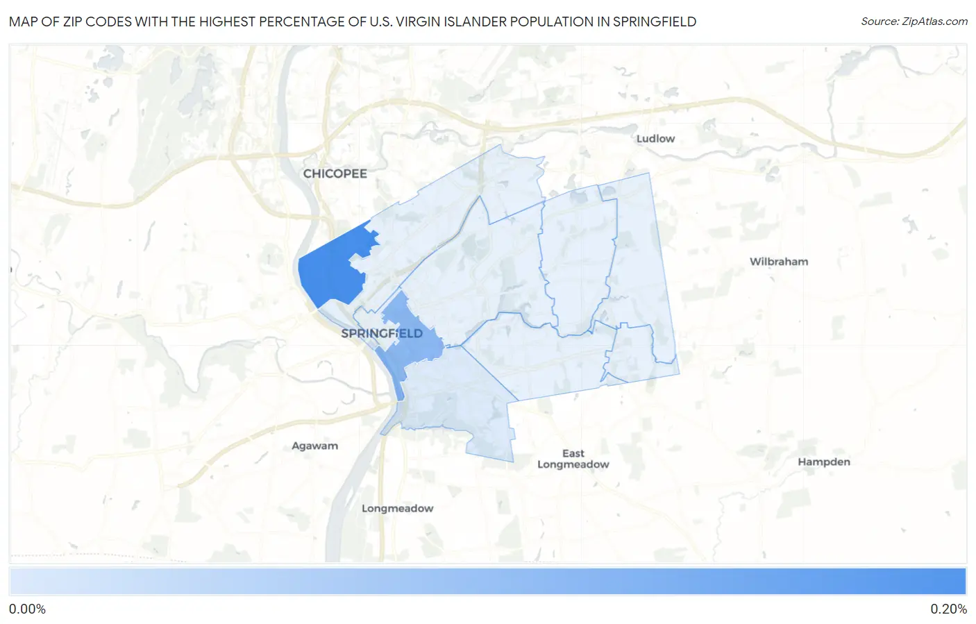 Zip Codes with the Highest Percentage of U.S. Virgin Islander Population in Springfield Map
