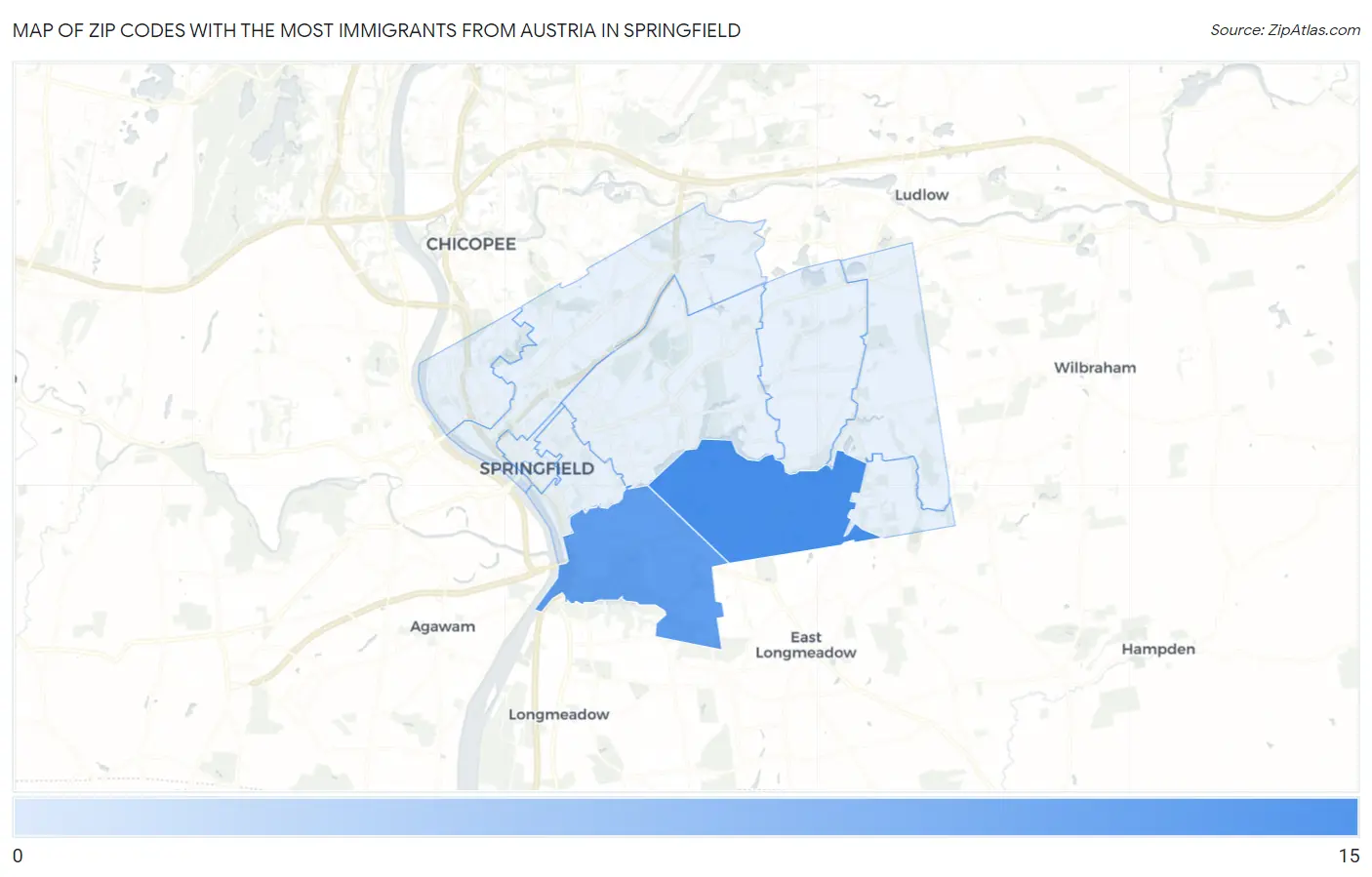 Zip Codes with the Most Immigrants from Austria in Springfield Map