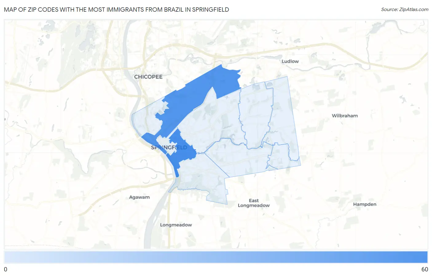 Zip Codes with the Most Immigrants from Brazil in Springfield Map